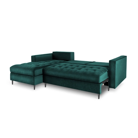 Velvet Left Corner Sofa With Bed Function And Box, "Aspen", 5 Seats, 240x175x96 Made in Europe
