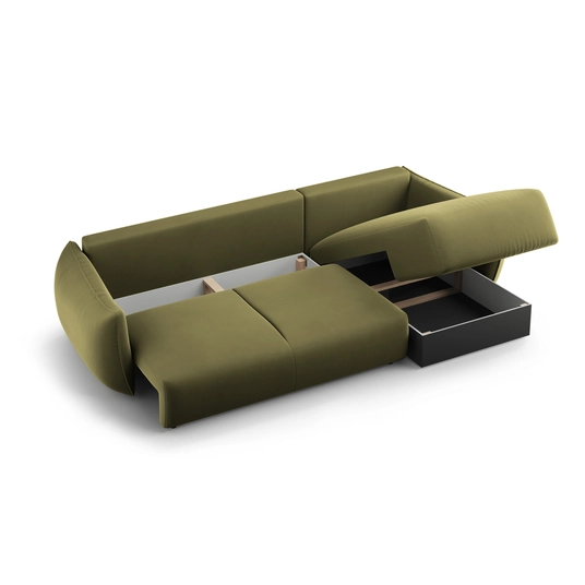 Velvet Left Corner Sofa With Bed Function And Box, "Matera", 4 Seats, 253x173x86 Made in Europe