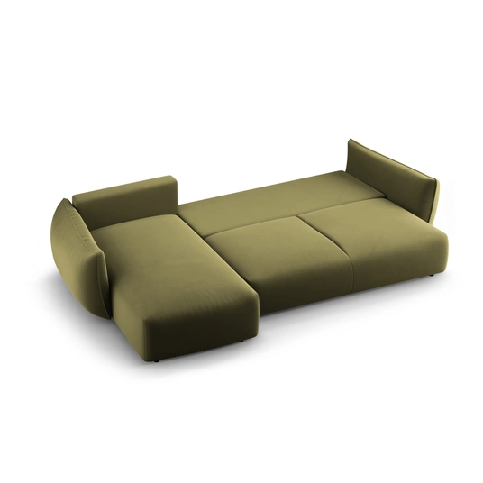 Velvet Left Corner Sofa With Bed Function And Box, "Matera", 4 Seats, 253x173x86 Made in Europe