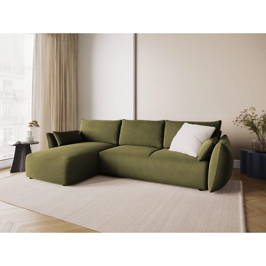 Velvet Left Corner Sofa With Bed Function And Box, "Matera", 4 Seats, 253x173x86 Made in Europe