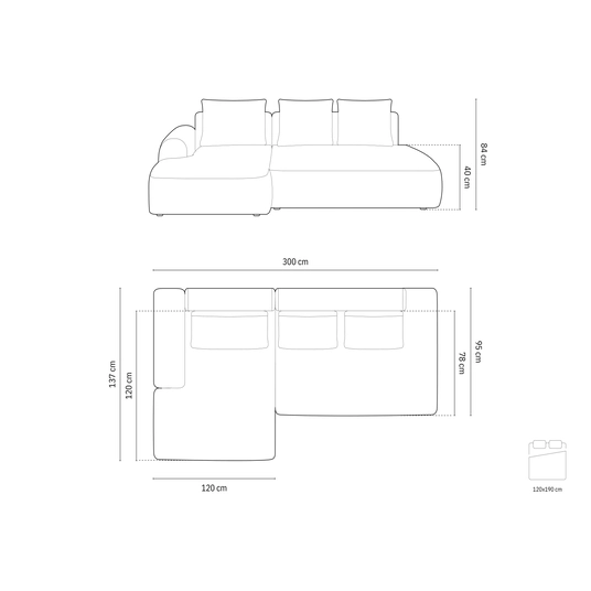 Velvet Left Corner Sofa With Bed Function And Box, "Calma", 5 Seats, 275x142x84 Made in Europe