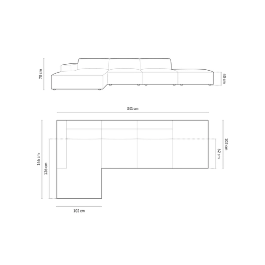 Left Corner Sofa, "Chicago", 5 Seats, 341x166x70 Made in Europe
