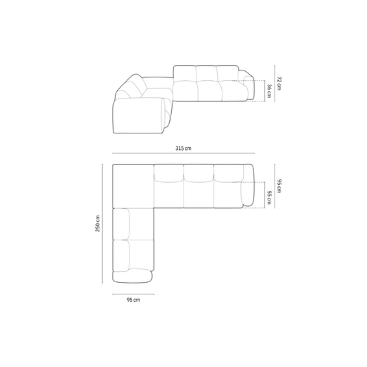 Left Corner Sofa, "Nolio", 4 Seats, 315x250x72 Made in Europe