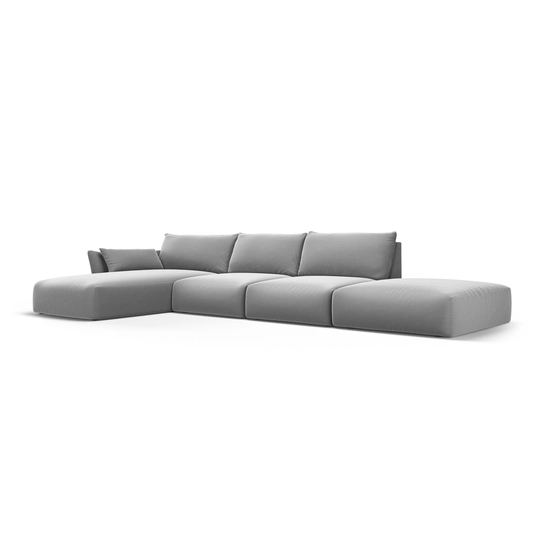 Velvet Left Corner Sofa, "Matera", 5 Seats, 364x171x85 Made in Europe