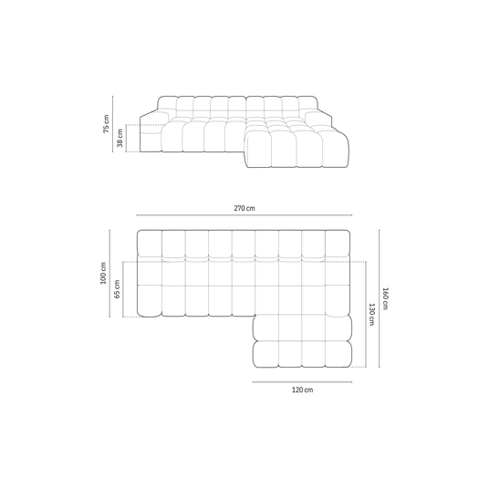 Right Corner Sofa, "Hawaii", 3 Seats, 270x160x75 Made in Europe