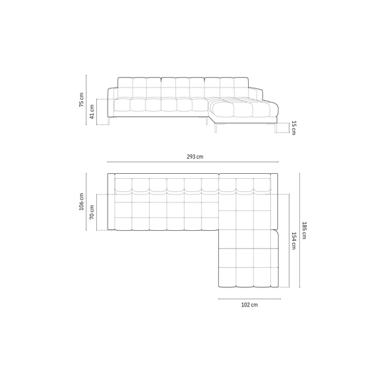 Right Corner Sofa, "Bali", 5 Seats, 293x185x75 Made in Europe