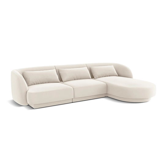 Velvet Right Corner Sofa, "Tulum", 4 Seats, 255x156x70 Made in Europe