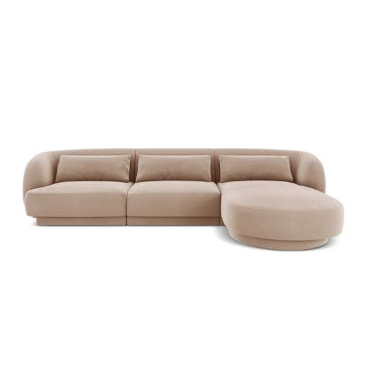 Velvet Right Corner Sofa, "Tulum", 4 Seats, 255x156x70 Made in Europe