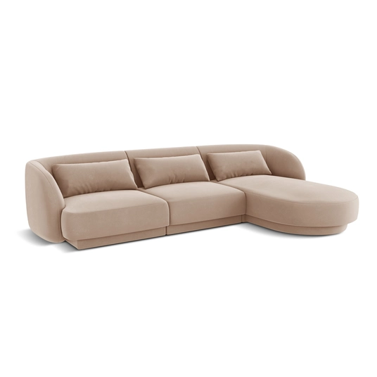 Velvet Right Corner Sofa, "Tulum", 4 Seats, 255x156x70 Made in Europe
