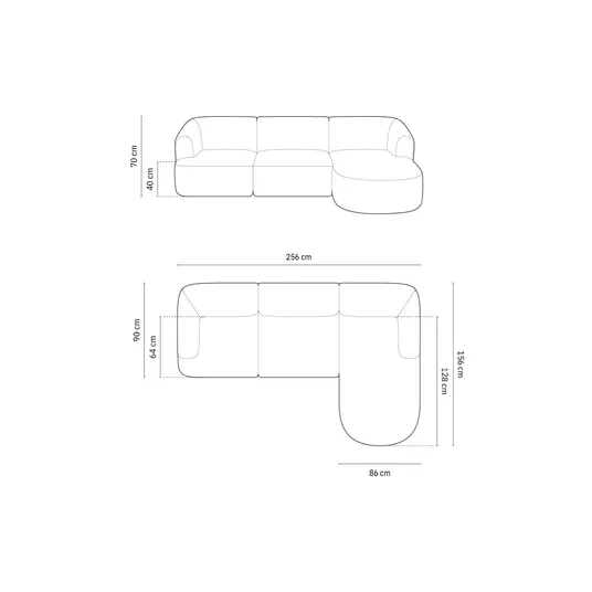 Modular Right Corner Sofa, "Campi", 4 Seats, 256x156x70 Made in Europe