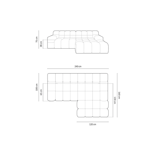 Right Corner Sofa, "Hawaii", 2 Seats, 240x160x75 Made in Europe