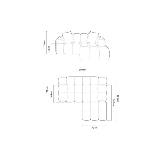 Right Corner Sofa, "Treno", 2 Seats, 180x164x70 Made in Europe