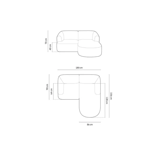 Modular Right Corner Sofa, "Campi", 3 Seats, 180x156x70 Made in Europe
