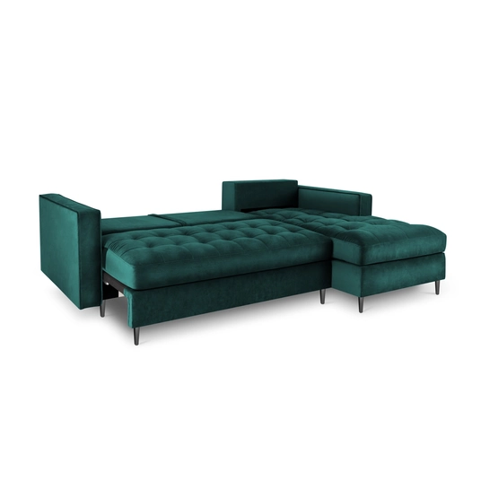 Velvet Right Corner Sofa With Bed Function And Box, "Aspen", 5 Seats, 240x175x96 Made in Europe