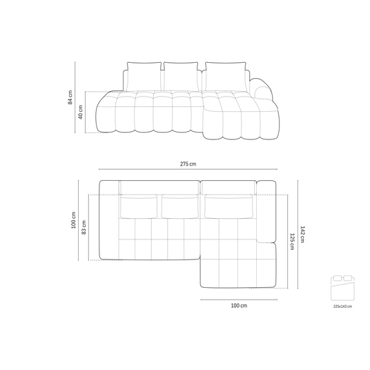 Right Corner Sofa With Bed Function And Box, "Linz", 3 Seats, 275x142x84 Made in Europe