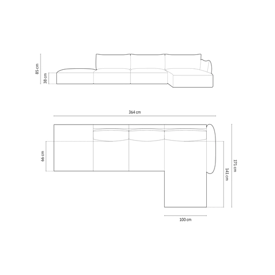 Right Corner Sofa, "Matera", 5 Seats, 364x171x85 Made in Europe