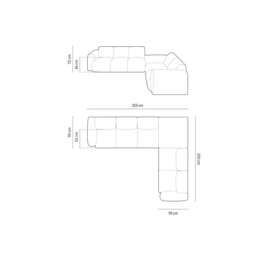 Right Corner Sofa, "Nolio", 4 Seats, 315x250x72 Made in Europe
