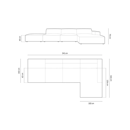 Right Corner Sofa, "Chicago", 5 Seats, 341x166x70 Made in Europe
