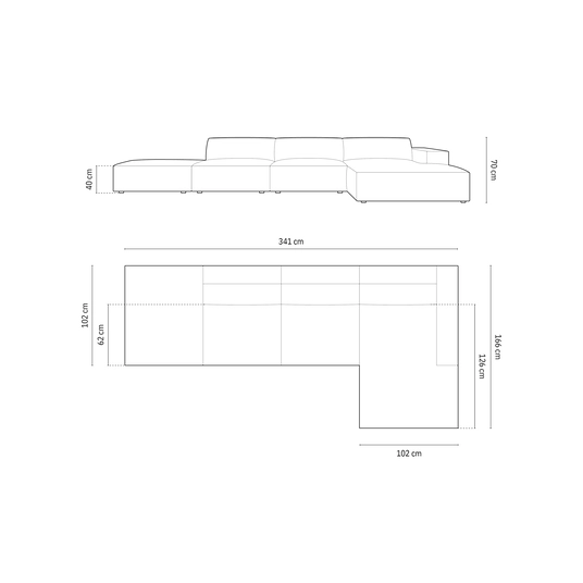 Right Corner Sofa, "Arendal", 5 Seats, 341x166x70 Made in Europe