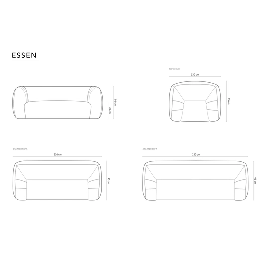 Boucle Sofa, "Essen", 2 Seats, 210x95x86 Made in Europe