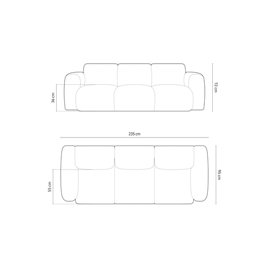 Velvet Sofa, "Nolio", 3 Seats, 235x95x72 Made in Europe