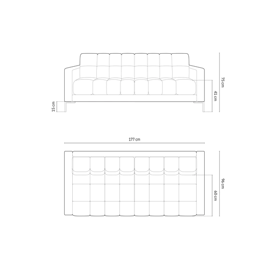 Velvet Sofa, "Bali", 3 Seats, 177x96x75 Made in Europe