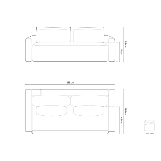 Sofa With Bed Function And Box, "Belfast", 3 Seats, 238x105x84 Made in Europe