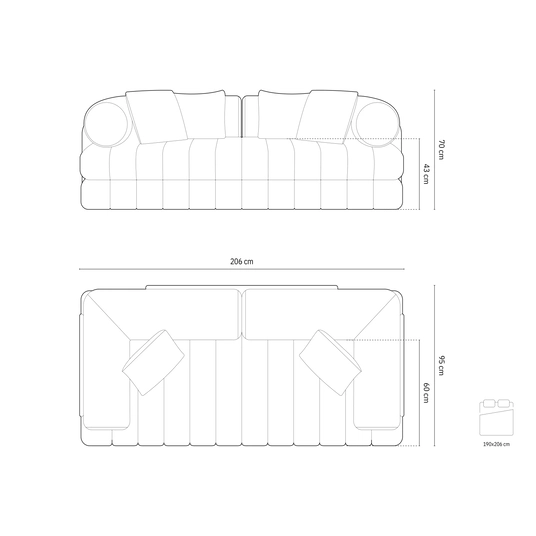 Sofa With Bed Function, "Kemi", 3 Seats, 206x95x70 Made in Europe