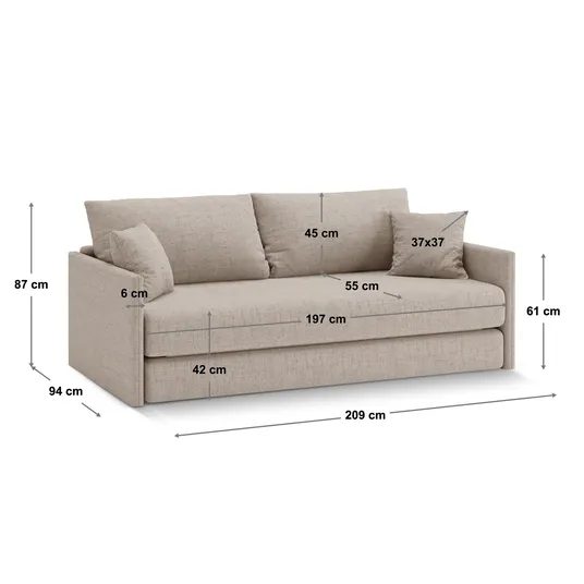 Velvet Sofa With Bed Function, "Shannon", 3 Seats, 209x94x87 Made in Europe