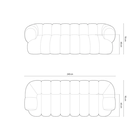 Velvet Sofa, "Koge", 4 Seats, 240x95x70 Made in Europe