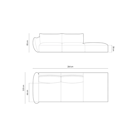 Right Velvet Sofa, "Matera", 4 Seats, 264x110x85 Made in Europe