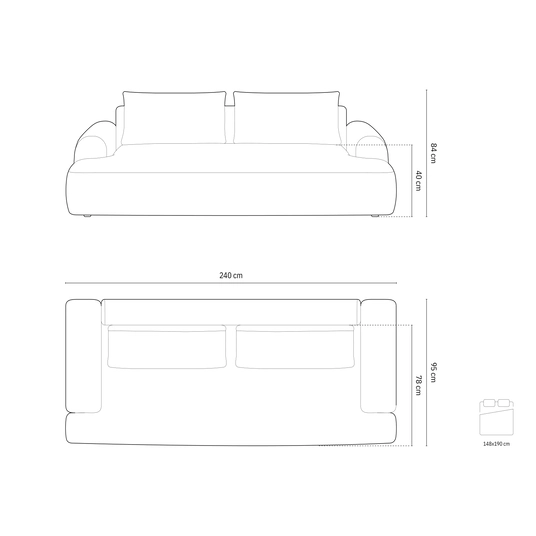 Velvet Sofa With Bed Function And Box, "Calma", 4 Seats, 250x100x84 Made in Europe