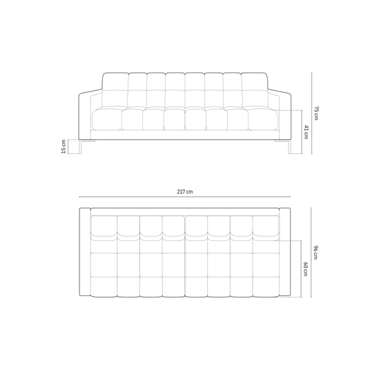 Velvet Sofa, "Bali", 4 Seats, 217x96x75 Made in Europe