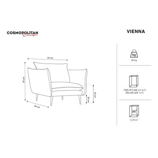 Boucle Armchair, "Vienna", 1 Seat, 97x94x95 Made in Europe