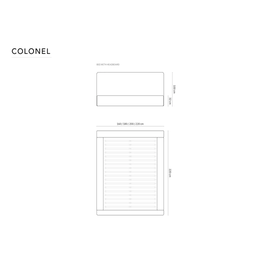Velvet Storage Bed With Headboard, "Colonel", 220x160x100 Made in Europe