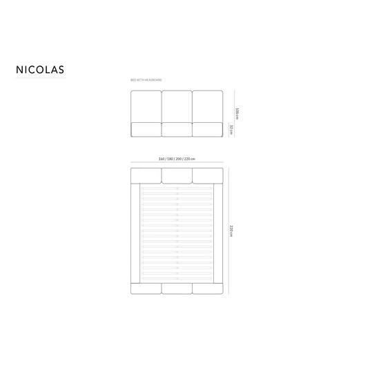 Storage Bed With Headboard, "Nicolas", 220x180x100 Made in Europe
