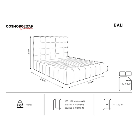 Velvet Storage Bed With Headboard, "Bali", 230x165x125 Made in Europe