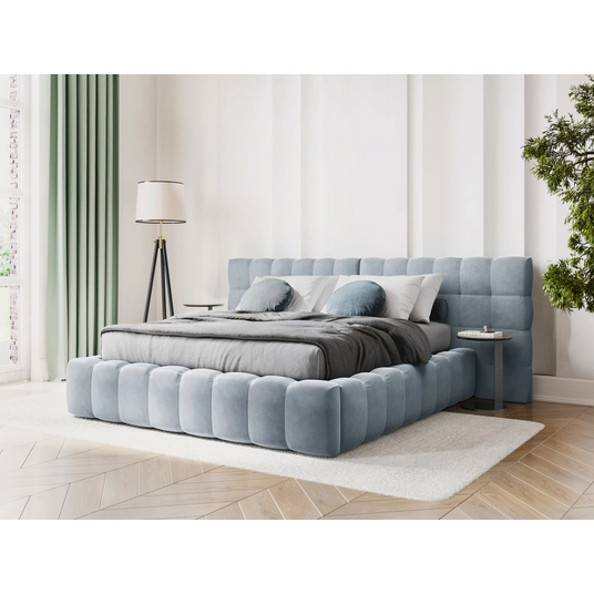 Velvet Storage Bed With Double Headboard, "Bali", 230x200x100 Made in Europe