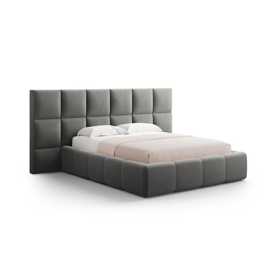 Velvet Storage Bed With Double Headboard, "Livigno", 230x200x125 Made in Europe