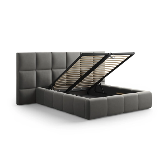 Velvet Storage Bed With Double Headboard, "Livigno", 230x200x125 Made in Europe