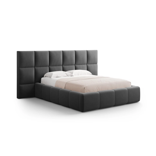 Velvet Storage Bed With Double Headboard, "Livigno", 230x200x125 Made in Europe