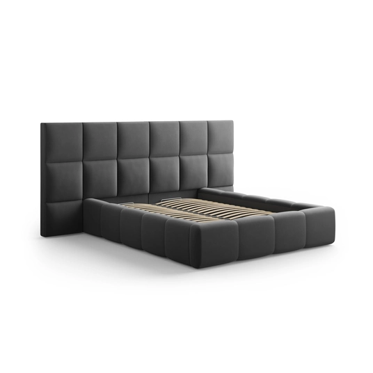 Velvet Storage Bed With Double Headboard, "Livigno", 230x200x125 Made in Europe