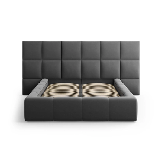 Velvet Storage Bed With Double Headboard, "Livigno", 230x200x125 Made in Europe