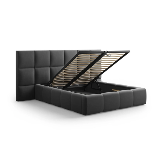 Velvet Storage Bed With Double Headboard, "Livigno", 230x200x125 Made in Europe