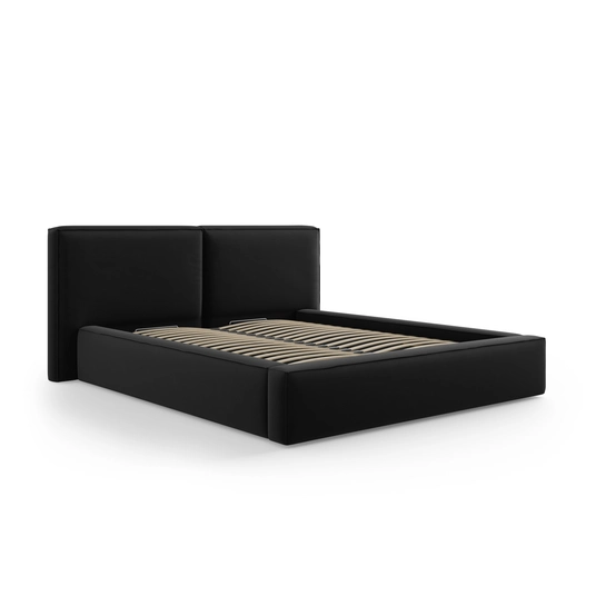 Velvet Storage Bed With Double Headboard, "Arendal", 228x214x97.5 Made in Europe