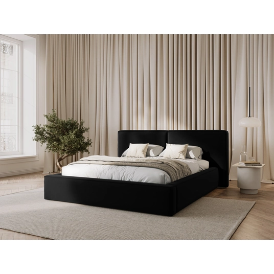 Velvet Storage Bed With Double Headboard, "Arendal", 228x214x97.5 Made in Europe