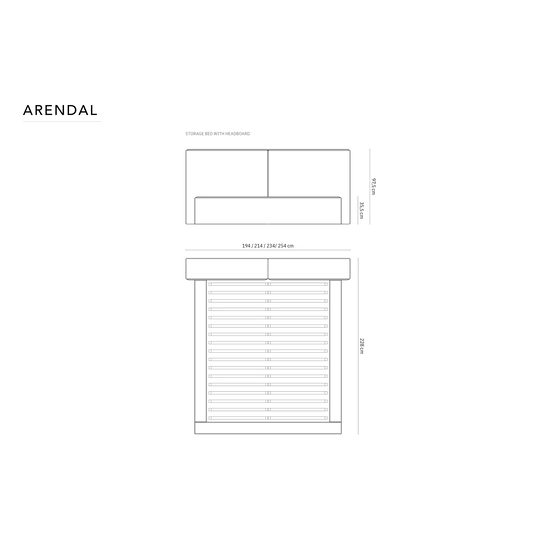 Storage Bed With Double Headboard, "Arendal", 228x194x97.5 Made in Europe