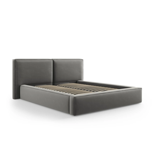Velvet Storage Bed With Double Headboard, "Arendal", 228x194x97.5 Made in Europe
