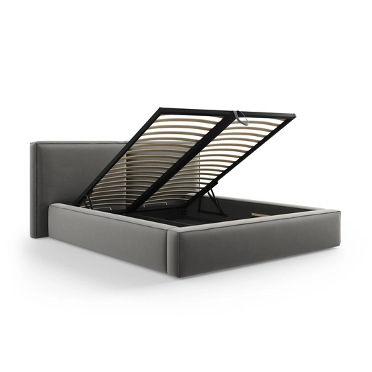 Velvet Storage Bed With Double Headboard, "Arendal", 228x194x97.5 Made in Europe