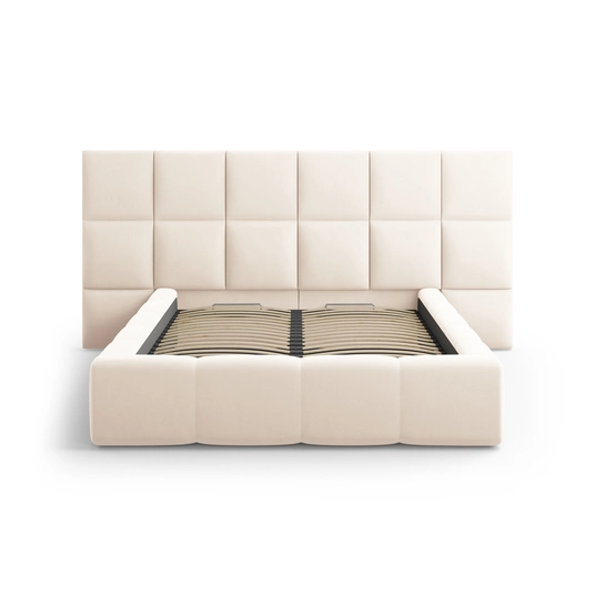 Velvet Storage Bed With Double Headboard, "Livigno", 230x300x125 Made in Europe